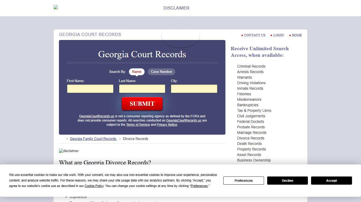 Georgia Divorce Records Search GeorgiaCourtRecords.us